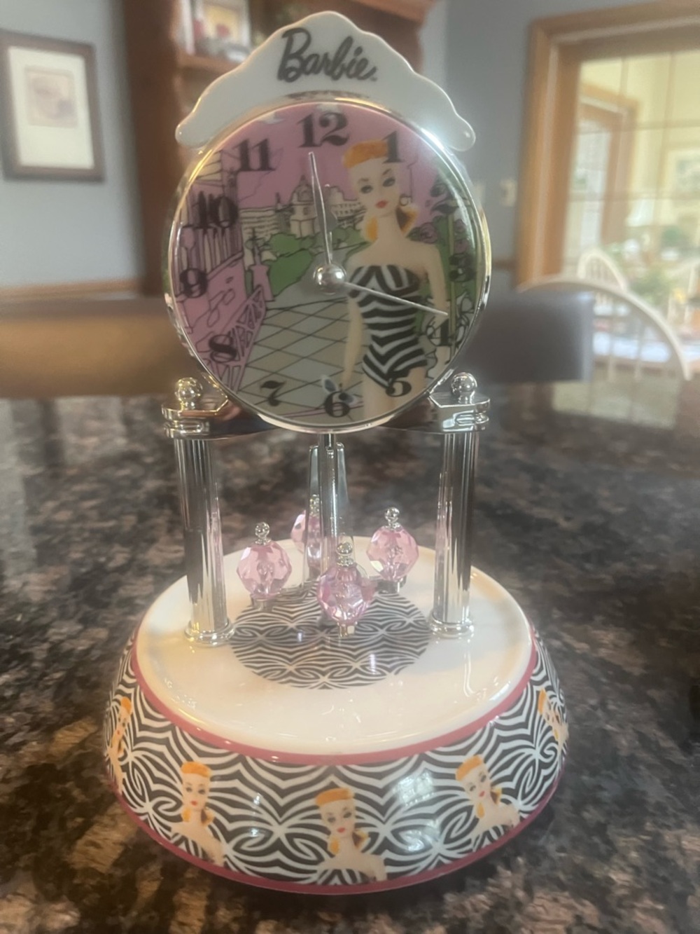 Barbie Pink, Black & White Retro Girl Table Clock